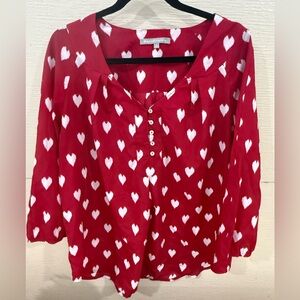 Daniel Rainn Red and White Heart Print Blouse